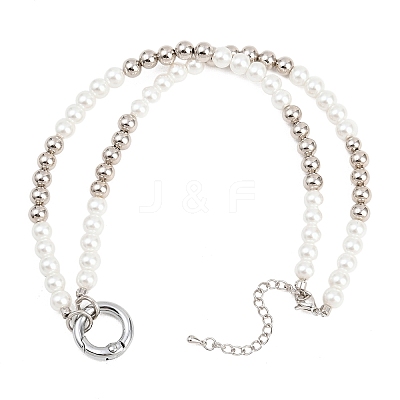 Brass & ABS Plastic Imitation Pearl Round Beaded Necklace Making KK-Z158-07P-01-1