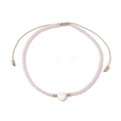 Heart Natural Shell & Glass Seed Braided Bead Bracelets BJEW-JB09922-01-1