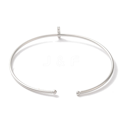 Rack Plating Brass Micro Pave Clear Cubic Zirconia Letter Open Cuff Bangles BJEW-A018-01P-I-1