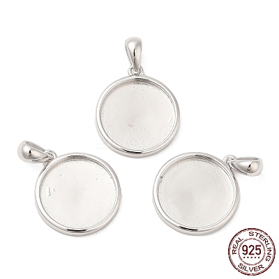 Anti-Tarnish Rhodium Plated 925 Sterling Silver Pendant Cabochon Settings STER-I017-017P-1