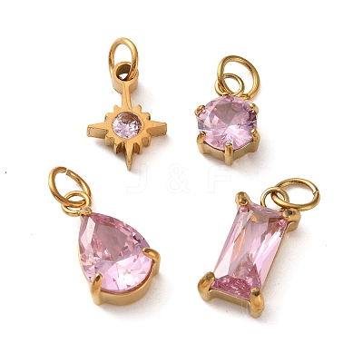 4Pcs 4 Styles 304 Stainless Steel & Glass Pendants GL-CBAC8BB-01G-10-1