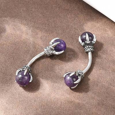 316 Stainless Steel Dragon Claw with Natural Stone Ball Curved Barbell Belly Rings AJEW-C044-06AS-02-1
