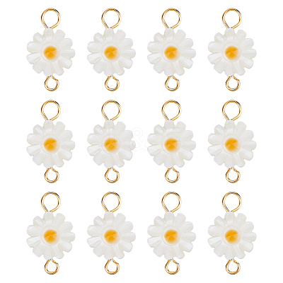 12Pcs Natural Freshwater Shell Flower Connector Charms PALLOY-HS00006-1