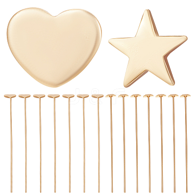 40Pcs 2 Styles Brass Heart & Star Head Pins KK-BBC0009-53-1