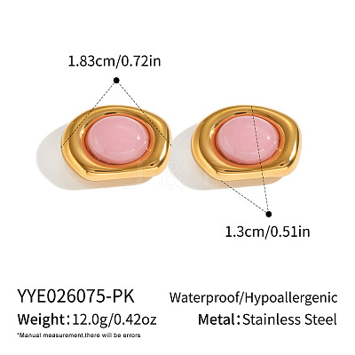 304 Stainless Steel Natural Rose Quartz Stud Earrings for Women OU7519-1-1