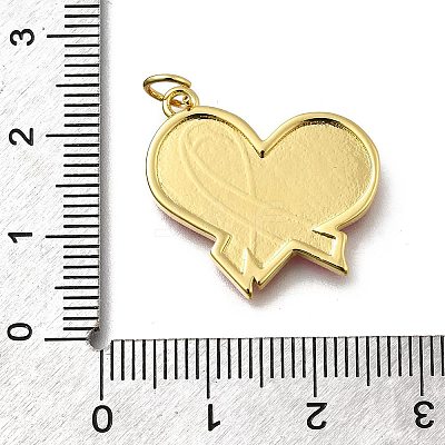 October Breast Cancer Pink Awareness Ribbon Brass Enamel Pendants KK-G525-10G-05-1