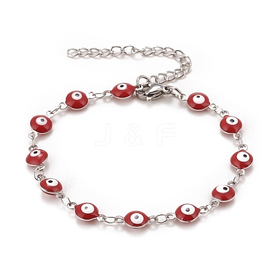 Enamel Oval with Evil Eye Link Chains Bracelet BJEW-P271-04P-1