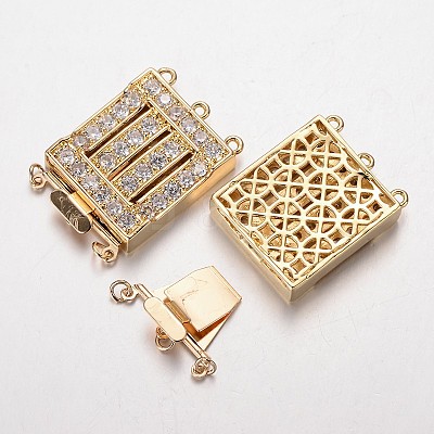 Brass Cubic Zirconia Box Clasps ZIRC-O020-06-NR-1
