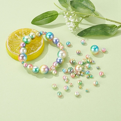 497Pcs 5 Style Rainbow ABS Plastic Imitation Pearl Beads OACR-YW0001-07B-1