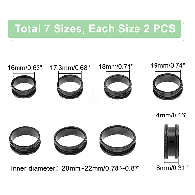 14pcs 7 size Unisex Stainless Steel Grooved Finger Ring Sets RJEW-UN0002-65EB-1