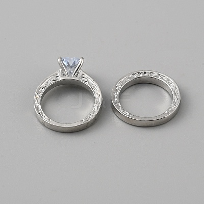 2Pcs 2 Style Cubic Zirconia Heart Finger Rings RJEW-WH0016-02P-03-1