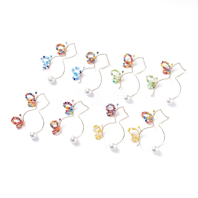 Glass Beaded Butterfly Cuff Earrings with Acrylic Pearl EJEW-JE04828-1