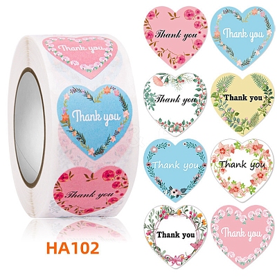 500Pcs Heart Shaped Paper Thank You Self Adhesive Stickers Rolls PW-WG10613-03-1