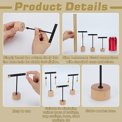 3 Sets 3 Styles Iron T Bar Earring Display Stands EDIS-FG0001-73B-1
