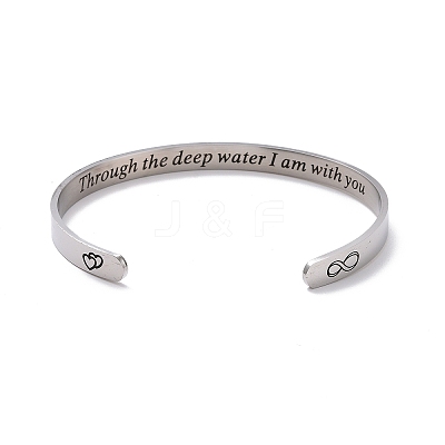 Tarnish Resistant 304 Stainless Steel Infinity Heart Open Cuff Bangle BJEW-G653-03P-1