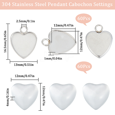 DIY Blank Heart Dome Pendant Making Kit DIY-SC0023-02-1