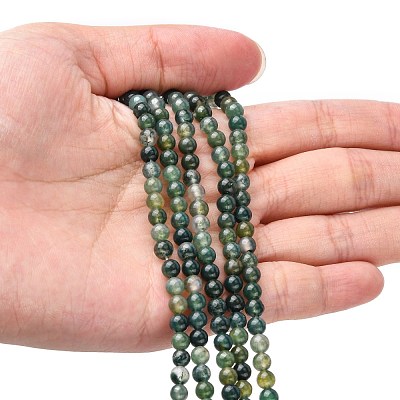 Natural Moss Agate Beads Strands GSR4mmC001-1
