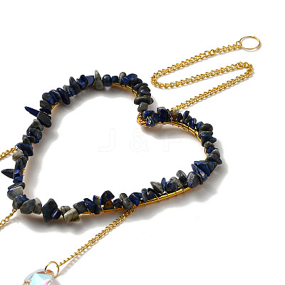 Heart Natural Lapis Lazuli Chips Hanging Ornaments HJEW-G024-01H-1
