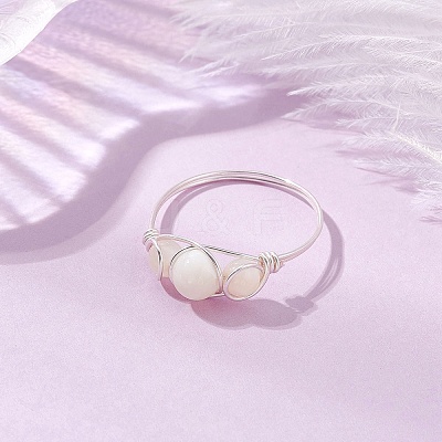 Round Natural Sea Shell Finger Rings RJEW-JR00848-02-1