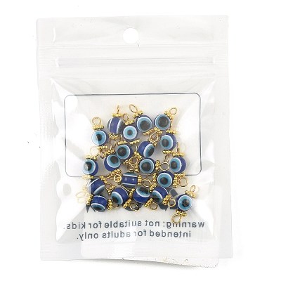 20Pcs Resin Evil Eye Round Bead with 304 Stainless Steel Connector Charms PALLOY-FS00071-02-1