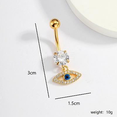 Eye-shaped 201 Stainless Steel Clear Cubic Zirconia Navel Rings for Women's Party Wear XS3043-1