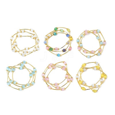 6Pcs 6 Colors Cat Eye Round Beads Multi-strand Bracelets for Women BJEW-JB12338-1