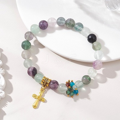 Religion Alloy Cross Charm Bracelets BJEW-JB13402-1