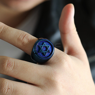Star of David Pattern 304 Stainless Steel Finger Rings for Men FS-WGD55C6-02-1