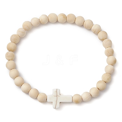 Natural Wood Beads Stretch Bracelets for Women BJEW-JB11338-01-1