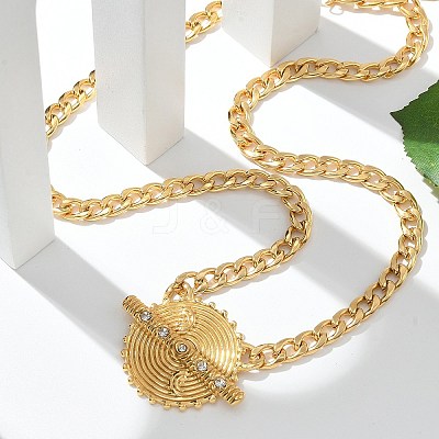 304 Stainless Steel Crystal Rhinestone Flat Round Pendant Twisted Chain Necklaces for Women LS-STAS-Z117-11G-1