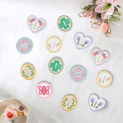 14Pcs 2 Bags Oval/Heart/Flat Round Polyester Embroidery Sew On Patches PATC-CY0001-75-1