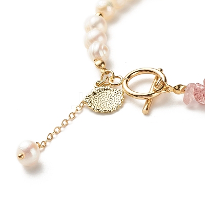 Natural Strawberry Quartz Chip Beaded Bracelet BJEW-TA00032-03-1