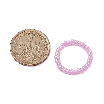 Macaron Ceylon Round Glass Seed Beads Stretch Rings for Women RJEW-JR00701-1
