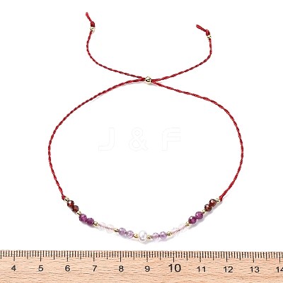 Faceted Round Natural Amethyst & Quartz Crystal Braided Bead Bracelets BJEW-F493-09G-05-1