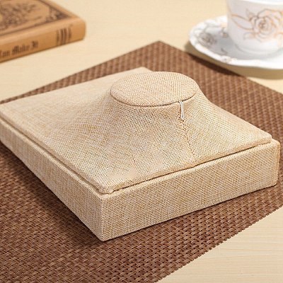 Wood Covered with Linen Bust Shaped Necklace Display Stands PW-WG89524-01-1