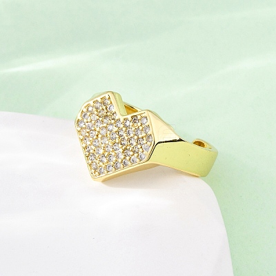 Brass Micro Pave Cubic Zirconia Adjustable Cuff Rings for Women RJEW-U053-09G-1