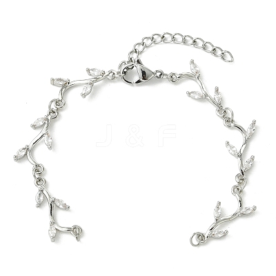 Brass Pave Clear Cubic Zirconia Branch Link Bracelet Making AJEW-JB01643-1