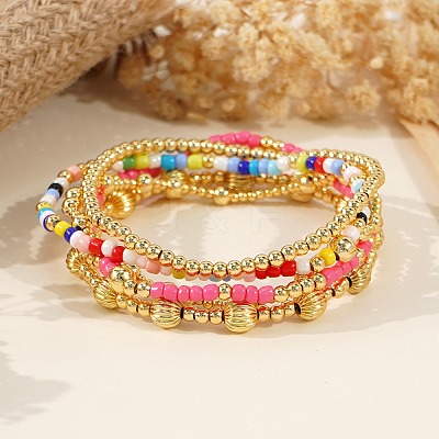 Vintage Bohemian Glass Tila Beaded Stretch Tile Bracelet Sets BU0757-1-1