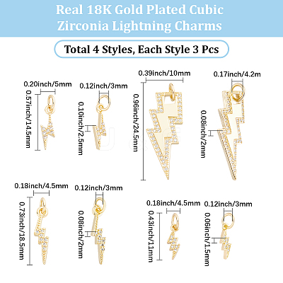 12Pcs 4 Styles Brass Micro Pave Cubic Zirconia Pendants KK-BBC0028-11-1