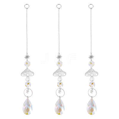 3Pcs 201 Stainless Steel Mushroom Hanging Ornaments HJEW-TA00369-1