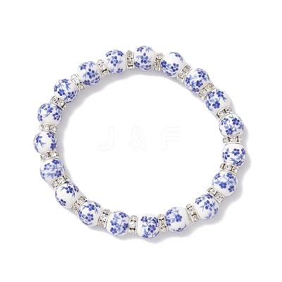 Flower Printed Porcelain Ceramic Beads Stretch Bracelets for Women BJEW-JB12375-01-1