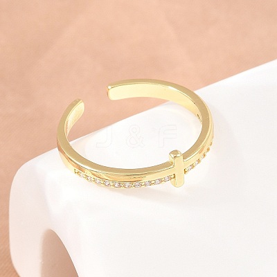 Brass Micro Pave Cubic Zirconia Cuff Open Rings CU-Z002-02G-1