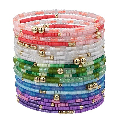 20Pcs 20 Colors Glass Seed Beaded Stretch Bracelet Sets BJEW-SW001593-1