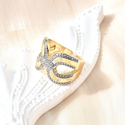 Brass Micro Pave Cubic Zirconia Cuff Rings RJEW-V007-03GP-1
