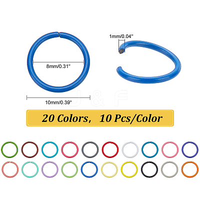 200Pcs 20 Colors Baking Paint Iron Open Jump Rings IFIN-PH0002-10-1