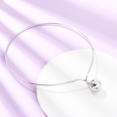 201 Stainless Steel Ball Charm Rigid Choker Necklaces for Women NJEW-Z098-05P-1