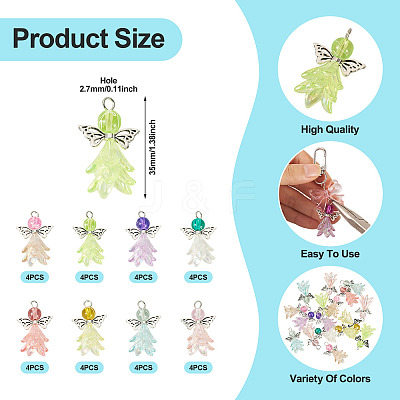32Pcs 8 Colors Acrylic & Glass Pendants PALLOY-TAC0175-1