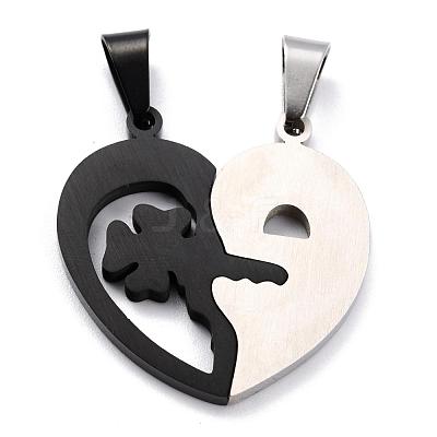 Heart 304 Stainless Steel Rhinestone Split Pendants STAS-I060-02C-1