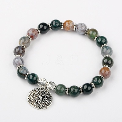 Natural Indian Agate Round Beads Stretch Bracelets BJEW-JN01374-1
