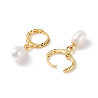 Natural Pearl Beads Drop Huggie Hoop Earrings for Women X-EJEW-JE04757-03-1
